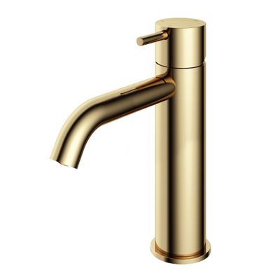 Hotbath Cobber middelhoge wastafelkraan met gebogen uitloop zonder waste natural messing SHOWROOMMODEL