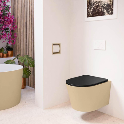 MONDIAZ LAVIE wandclosetpack - 36x53cm - diepspoel - rimless - Sand (beige) - softclose - quick-release - toiletzitting - Urban (zwart)