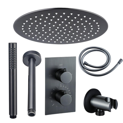 FugaFlow Eccelente Sobrado Badkamer inbouw regendoucheset met thermostaat 25cm plafondarm hoofddouche incl. staaf handdouche Gunmetal PVD
