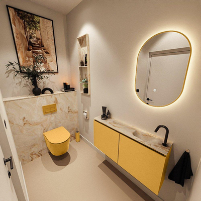 MONDIAZ TURE-DLUX 100cm toiletmeubel Ocher. EDEN wastafel Frappe positie rechts. Met 1 kraangat.