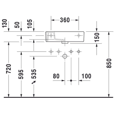 Duravit Vero fontein 50x25cm met kraangat links met overloop Wondergliss wit