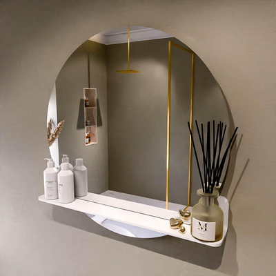 Mondiaz SPOT Badkamerspiegel - rond 80cm - spiegelplanchet - kleur Talc