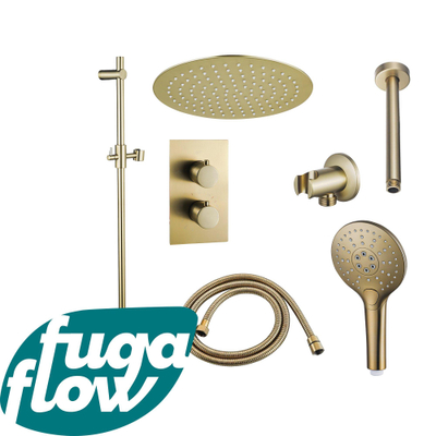 FugaFlow Eccelente Sobrado Badkamer Inbouw Regendoucheset - thermostatisch - plafondarm -glijstang - 25cm hoofddouche - handdouche rond- geborsteld messing PVD