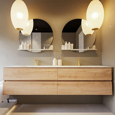 MONDIAZ VICA-DLUX Badkamermeubelset - 200cm - onderkast washed oak - 4 lades - inbouw wastafel cloud dubbel - 2 kraangaten - 60cm hoge versie - opalo