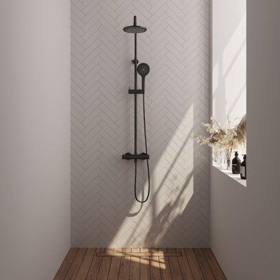 Brauer Black Edition Regendoucheset opbouw - hoofddouche 20cm - glijstang - handdouche rond 3 standen - gladde knoppen - mat zwart