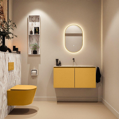 MONDIAZ TURE-DLUX 100cm toiletmeubel Ocher. EDEN wastafel Glace positie midden. Zonder kraangat.