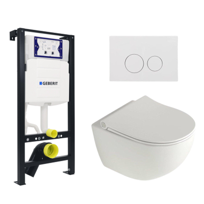 Plieger Zano Toiletset - UP320 inbouwreservoir - wandcloset - pressalit zitting - softclose - witte bedieningsplaat - ronde knoppen - wit