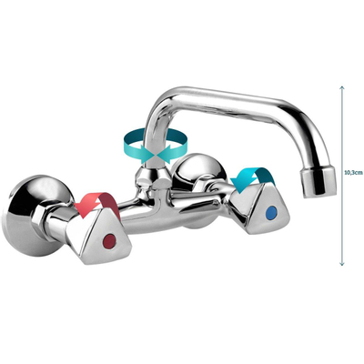 Go by Van Marcke Easy II tweegreepsmengkraan keuken met Uuitloop muurmontage mobiele bek hartafstand 15 cm progressief inclusief rozetten en Skoppelingen