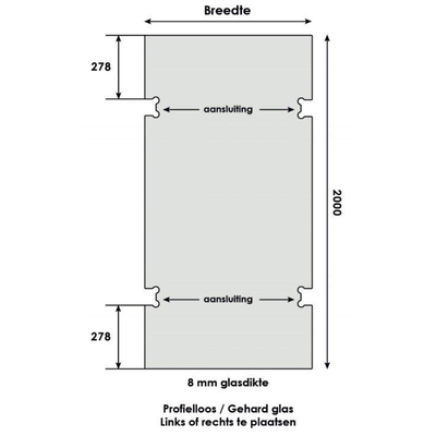 Saniclass Create douchewand 60x200cm met tweezijdige aansluiting profielloos exclusief beslag met antikalk en 8mm veiligheidsglas TWEEDEKANS