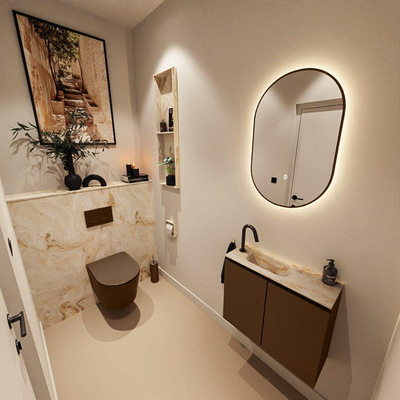 MONDIAZ TURE-DLUX 60cm toiletmeubel Rust. EDEN wastafel Frappe positie links. Met 1 kraangat.