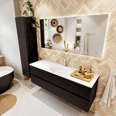 MONDIAZ VICA 150cm badmeubel onderkast Urban 2 lades. Wastafel MOON midden 1 kraangat, kleur Talc.