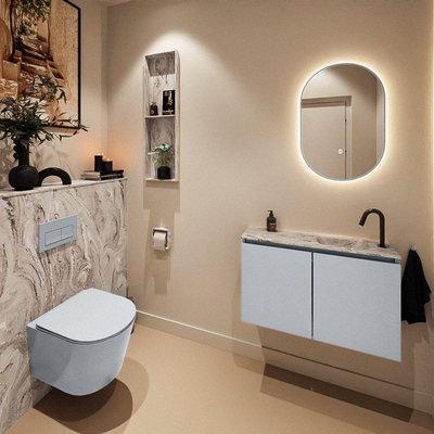 MONDIAZ TURE-DLUX 80cm toiletmeubel Clay. EDEN wastafel Glace positie rechts. Met 1 kraangat.