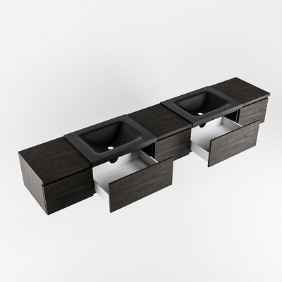 MONDIAZ BUKLA 240cm badmeubel met module 40 kleur Dark Brown met 5 lades. Wastafel CLOUD dubbel 0 kraangaten kleur Urban.