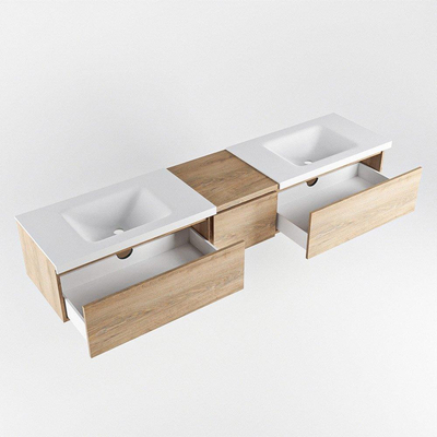 MONDIAZ BUKLA 200cm badmeubel met module 40 kleur Washed Oak met 3 lades. Wastafel CLOUD dubbel 2 kraangaten kleur Talc.