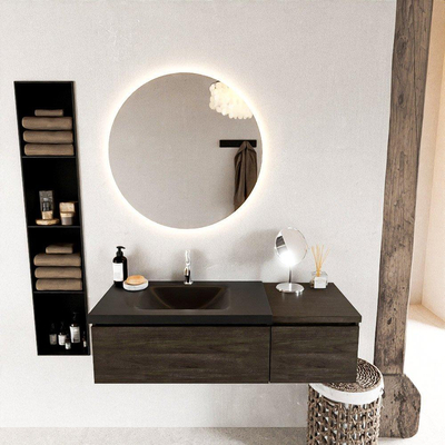 MONDIAZ BUKLA 120cm badmeubel met module 40 kleur Dark Brown met 2 lades. Wastafel CLOUD links 1 kraangat kleur Urban.
