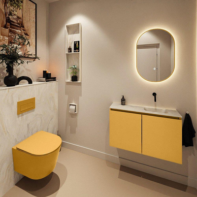 MONDIAZ TURE-DLUX 80cm toiletmeubel Ocher. EDEN wastafel Ostra positie rechts. Zonder kraangat.