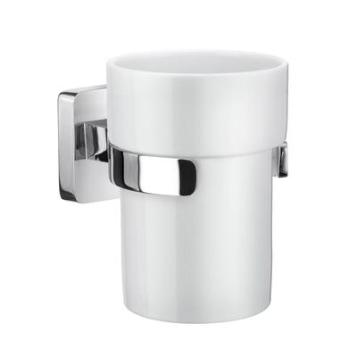 Smedbo Ice Bekerhouder - met glas - vierkant - chroom/porselein