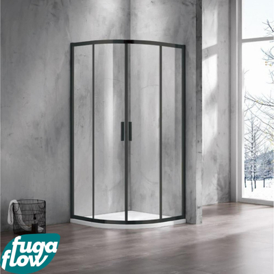 FugaFlow Efficiente Vetro Douchecabine - 100x100x200cm - kwartrond - helder glas - profiel - mat zwart
