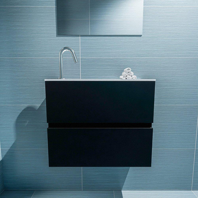 MONDIAZ ADA Toiletmeubel - 60x30x50cm - 1 kraangat - 2 lades - urban mat - wasbak links - Solid surface - Wit