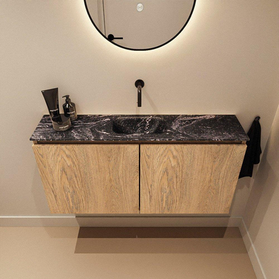 MONDIAZ TURE-DLUX 100cm toiletmeubel Washed Oak. EDEN wastafel Lava positie midden. Zonder kraangat.