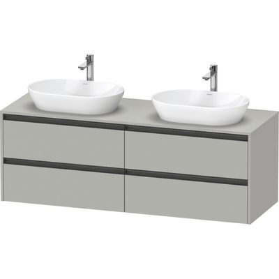 Duravit Ketho 2 wastafelonderbouwkast incl. consoleplaat met 4 laden voor dubbele waskommen 160x55x56.8cm met handgrepen antraciet betongrijs mat