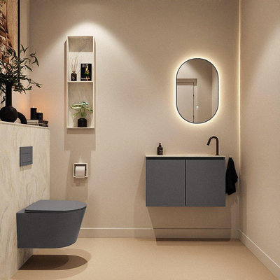 MONDIAZ TURE-DLUX 80cm toiletmeubel Dark Grey. EDEN wastafel Ostra positie rechts. Met 1 kraangat.