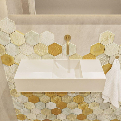 Mondiaz TYNE Fonteinset - 60x23x12cm - wasbak rechts - 0 kraangaten - solid surface Talc mat