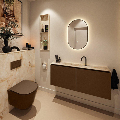 MONDIAZ TURE-DLUX 120cm toiletmeubel Rust. EDEN wastafel Frappe positie midden. Met 1 kraangat.