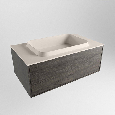 MONDIAZ ERIN Badkamermeubelset - 80cm - Dark brown - 1 lade - wasbak midden - 0 kraangaten - Linen SHOWROOMMODEL