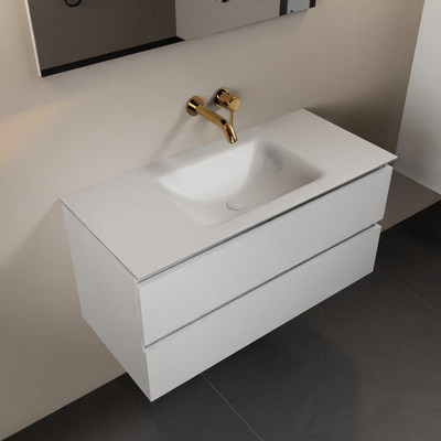 Mondiaz Aivy badmeubelset - 100x45x50cm - 0 kraangaten - 1 wasbak talc Solid surface - Midden - 2 lades - Zonder spiegel - MDF Talc