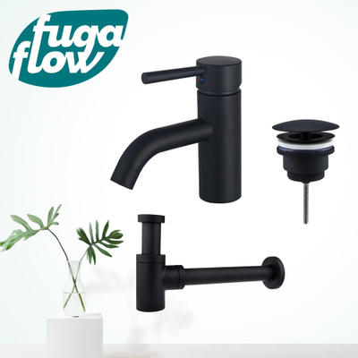 FugaFlow Eccelente Sobrado Badkamer Wastafelkraanset - lage wastafelkraan - always open plug - verlaagde design sifon - Mat zwart