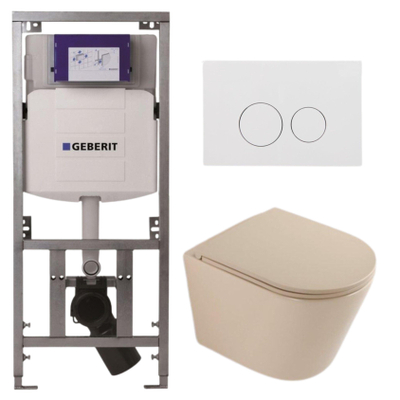 QeramiQ Dely Toiletset - 36.3x51.7cm - diepspoel - rimless - Geberit UP320 inbouwreservoir - softclose toilet zitting - glans witte bedieningsplaat - ronde knoppen - mat beige