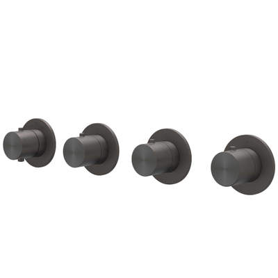 IVY Concord Afbouwdeel - voor Inbouwthermostaat - 3 stopkranen - symmetry - ronde rozetten - RVS316 - geborsteld carbon black PVD