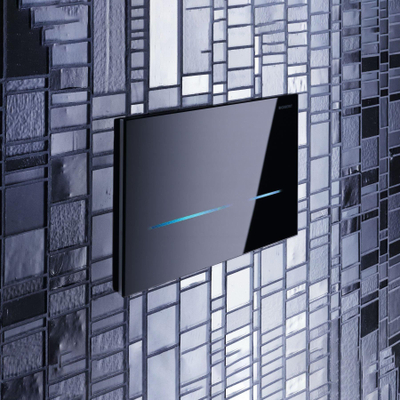 Geberit Sigma80 bedieningsplaat - 2-toets spoeling - rechthoekige knoppen - reservoir 12cm - Infrarood - 230V,glas zwart