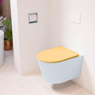 MONDIAZ LAVIE wandclosetpack - 36x53cm - diepspoel - rimless - clay (blauw) - softclose - quick-release - toiletzitting - Ocher (geel)