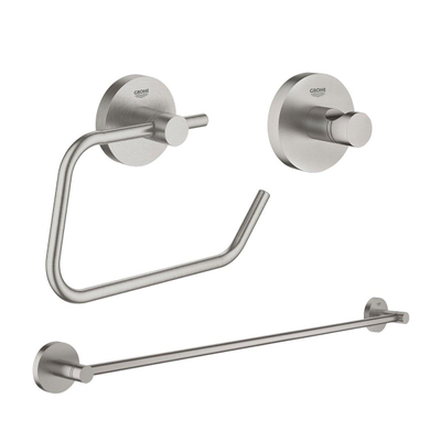 GROHE Essentials accessoireset 3-delig met handdoekhouder, handdoekhaak en toiletrolhouder zonder klep super steel