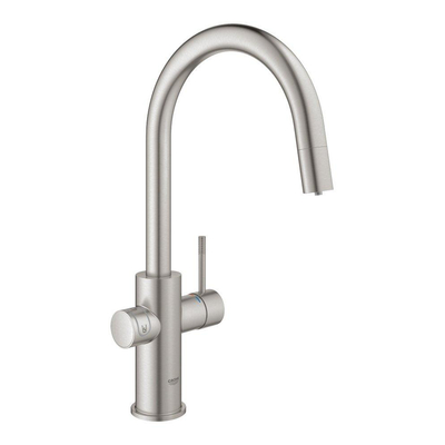 GROHE Blue Home Keukenkraan - uittrekbare c uitloop - 1 gats - filterfunctie - plat licht en bruisend water - supersteel geborsteld