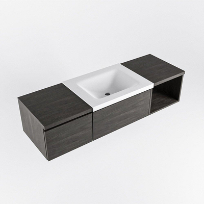 MONDIAZ BUKLA 140cm badmeubel met open module 40 rechts kleur Dark Brown met 2 lades. Wastafel CLOUD midden 1 kraangat kleur Talc.