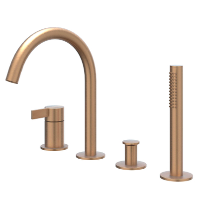 IVY Pact Badrandcombinatie - 4-wegs - mengkraan - draaibare uitloop - uittrekbare handdouche - Geborsteld mat koper PVD