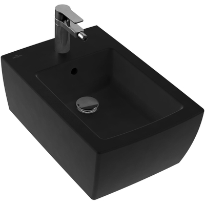 Villeroy & Boch Memento 2.0 wandbidet 1 kraangat met overloop 37.5x56cm ebony TWEEDEKANS