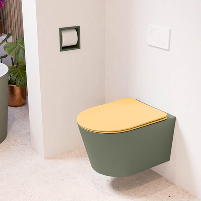 MONDIAZ LAVIE wandclosetpack - 36x53cm - diepspoel - rimless - Army (groen) - softclose - quick-release - toiletzitting - Ocher (geel)