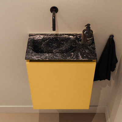 MONDIAZ TURE-DLUX 40cm toiletmeubel Ocher. EDEN wastafel Lava positie links. Zonder kraangat.