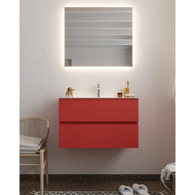 MONDIAZ VICA Badkamermeubelset - 80cm - 2 lades - wasbak Cloud midden - 1 kraangat - solid surface fire