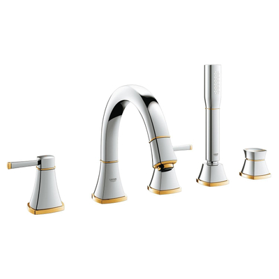 GROHE Grandera afbouwdeel 5 gats badrandkraan met baduitloop met omstel met handdouche en doucheslang 150cm chroom/goud