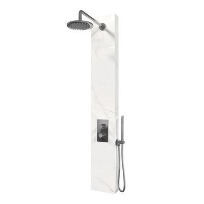 BRAUER Chrome Edition thermostatisch douchepaneel - 2 functies - calacatta gold SET 01 - 20cm hoofddouche - gebogen muurarm - staaf handdouche - wandaansluitbocht - doucheslang - chroom