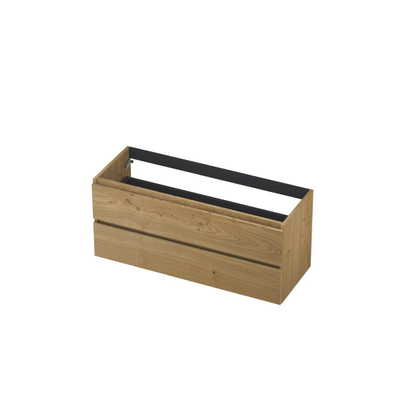 INK Fineer Wastafelonderkast - 120x45x52cm - 2 lades - greeploos - houten keerlijst - MDF Fineer Natur