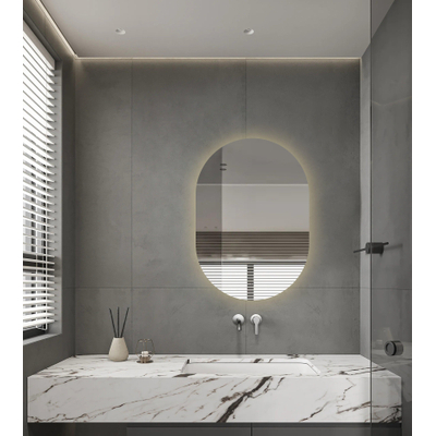 Adema Shine Badkamerspiegel - 70x100cm - Ovaal - horizontale / verticale plaatsing - indirecte LED verlichting - Spiegelverwarming - Infrarood