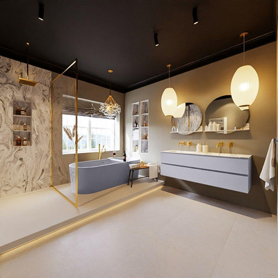 MONDIAZ VICA-DLUX Badkamermeubelset - 150cm - onderkast cale- 2 lades - inbouw wastafel cloud dubbel - zonder kraangaten - 60cm hoge versie - glace