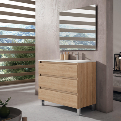 Adema Chaci PLUS Wastafelonderkast - 100x86x46cm - 3 lades - Geintegreerde greep - MFC - kaneel (hout)