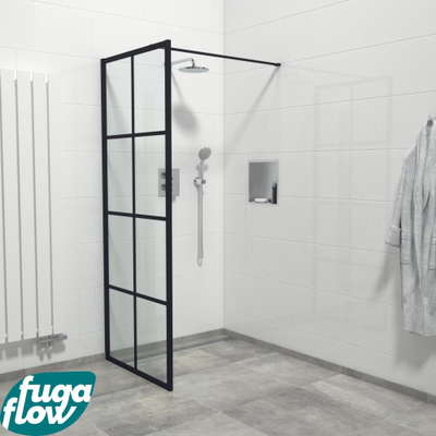FugaFlow Efficiente Vetro inloopdouche badkamer - 100x200cm - windows frame buitenzijde - anti kalk - mat zwart